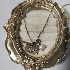 Oklahoma Heart Charm Necklace with Pearl Accent Sterling Silver 925 17" Length